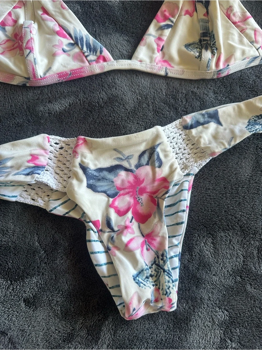 Frankie's Bikinis White Floral Pink & Blue Triangle Bikini Set